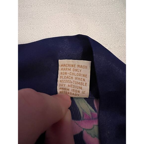 Victoria's Secret Kimono Robe Women's One Size Blue Satin Floral Gold Label VTG - Picture 6 of 12